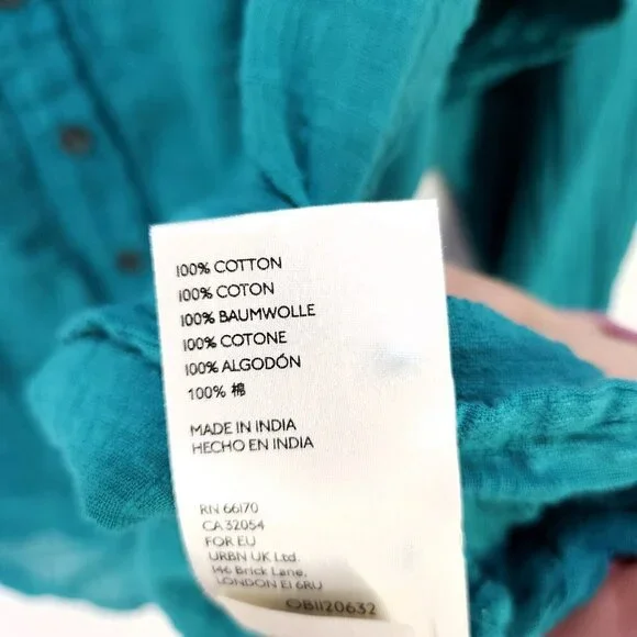 Pilcro By Anthropology Button Up Shirt Small Long Sleeves Green Top Swiss Dot - Picture 11 of 13